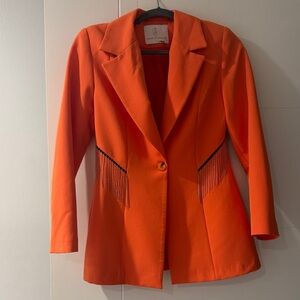 Chic Orange Blazer with Fringe Accents